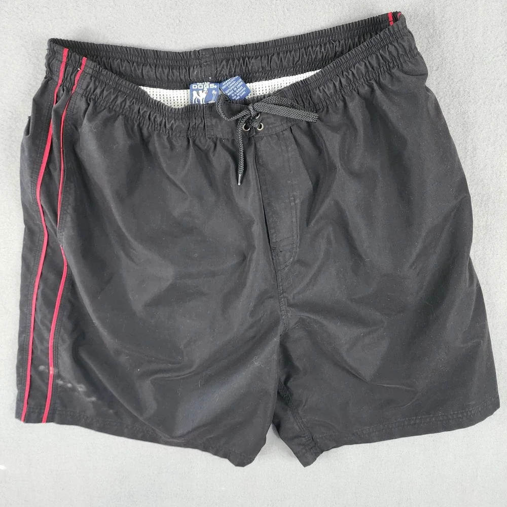 Big Dogs Black Red Striped Swim Trunks XL Mesh Lined Board‎ Shorts Drawstring XL